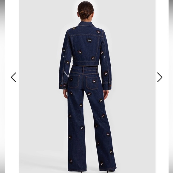 👁✨ Alice + Olivia Embellished Eye Cropped Denim Jacket NWOT✨👁 - Picture 3 of 10